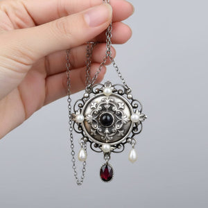 Antique Arts & Crafts Garnet Pearl Sterling Silver Necklace - Boylerpf
