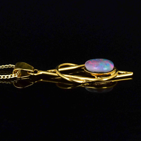 Vintage Sterling Silver Gold Gilt Love Knot Opal Pendant Necklace