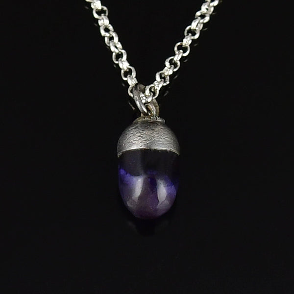Arts & Crafts Sterling Silver Blue John Acorn Necklace
