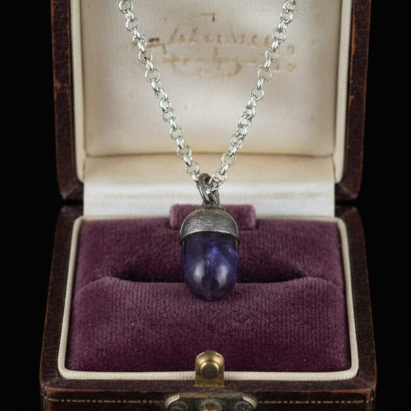 Arts & Crafts Sterling Silver Blue John Acorn Necklace