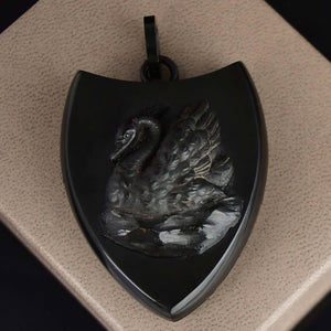 Antique Victorian Carved Vulcanite Swan Shield Locket - Boylerpf