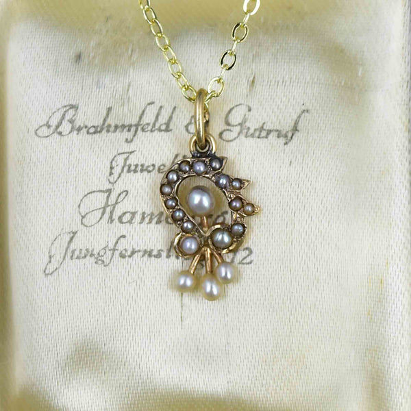 Antique Edwardian 14K Gold Floral Pearl Pendant Necklace - Boylerpf