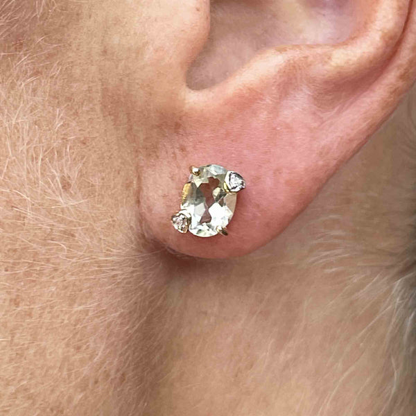 Vintage 14K Gold Diamond Peridot Stud Earrings - Boylerpf