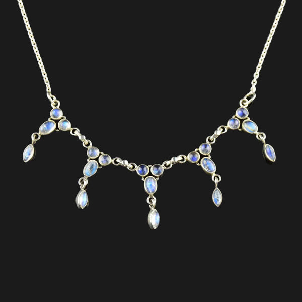 Vintage Art Deco Style Silver Moonstone Necklace - Boylerpf