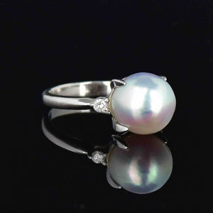 Vintage Platinum Diamond Pearl Alternative Engagement Ring - Boylerpf