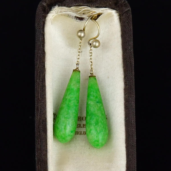 Antique Jade Teardrop Earrings in 9K Gold