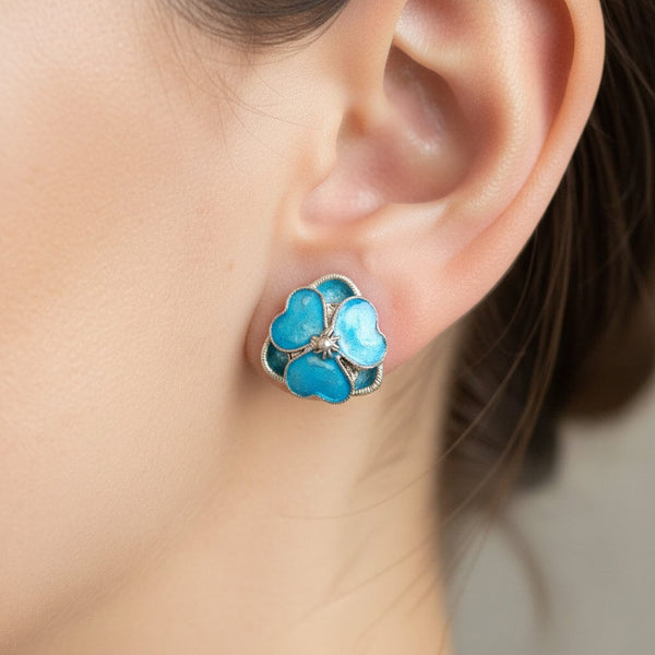 Sterling Silver Blue Forget-Me-Not Flower Stud Earrings