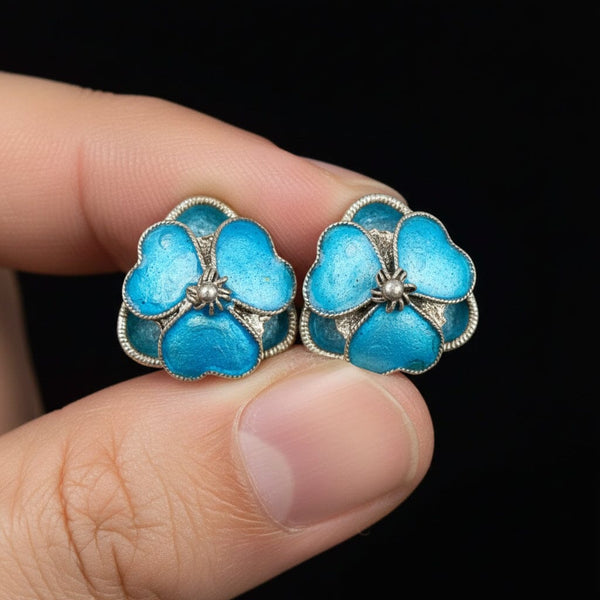 Sterling Silver Blue Forget-Me-Not Flower Stud Earrings