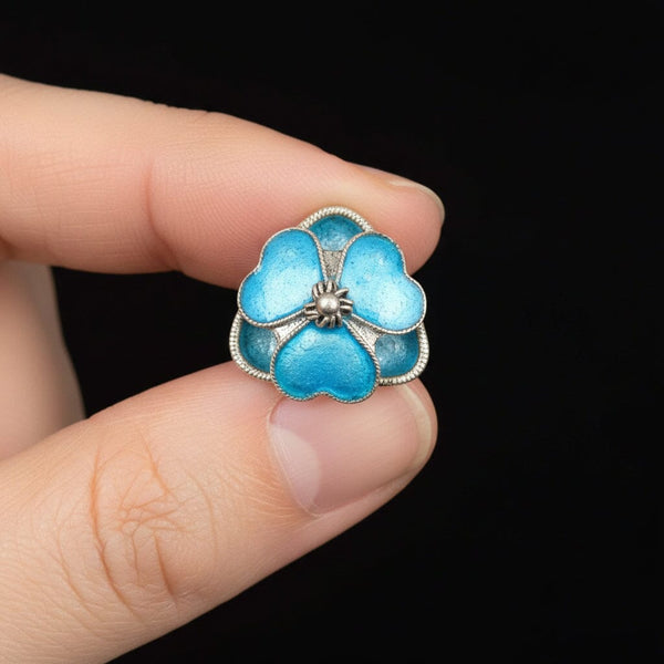 Sterling Silver Blue Forget-Me-Not Flower Stud Earrings