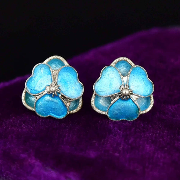 Sterling Silver Blue Forget-Me-Not Flower Stud Earrings