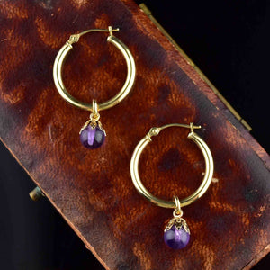 Vintage 14K Gold Amethyst Ball Hoop Earrings - Boylerpf