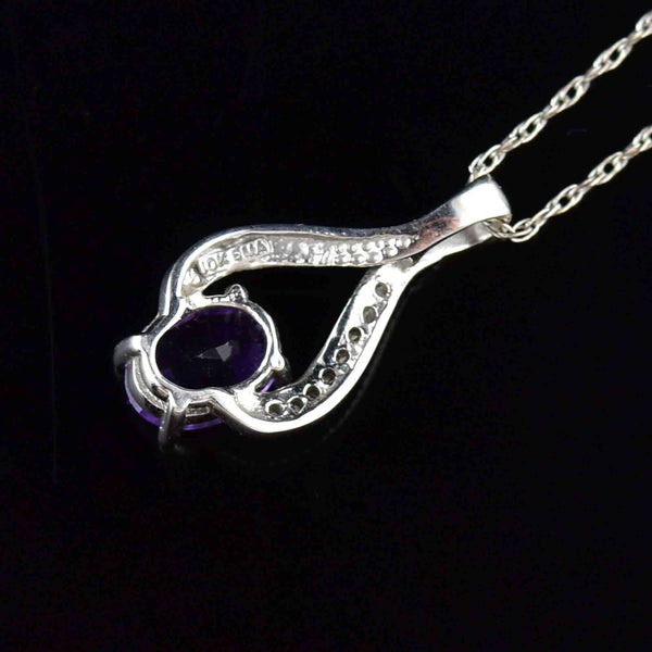 Vintage 10K White Gold Amethyst Diamond Pendant Necklace - Boylerpf