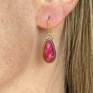 Vintage Gold Faceted Ruby Drop Earrings - Boylerpf