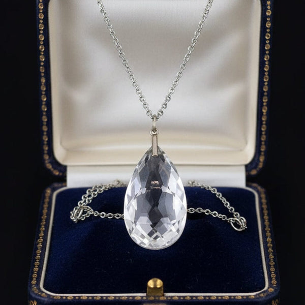 Antique Art Deco Rock Crystal Teardrop Pendant Necklace