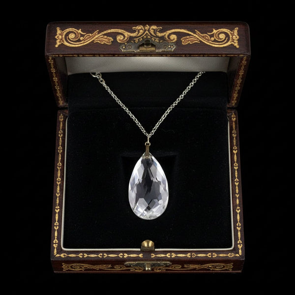 Antique Art Deco Rock Crystal Teardrop Pendant Necklace