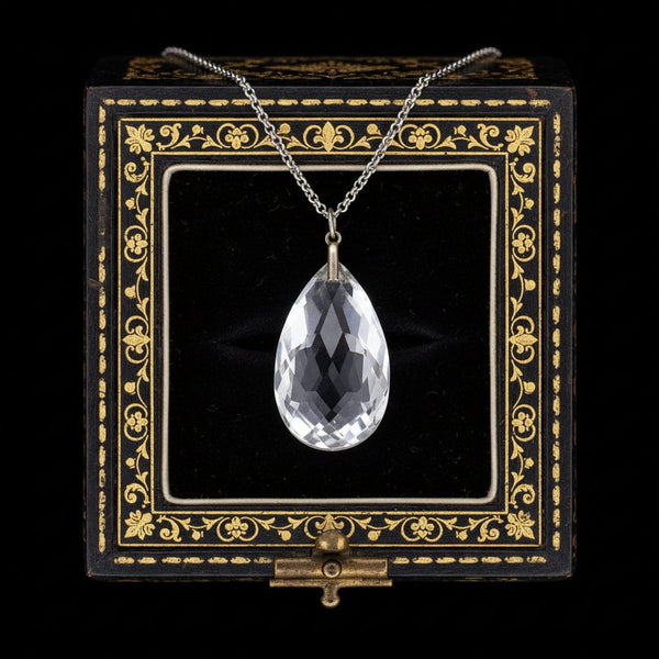 Antique Art Deco Rock Crystal Teardrop Pendant Necklace