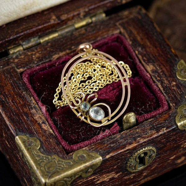 Antique Aquamarine 9K Gold Spider Pendant Necklace