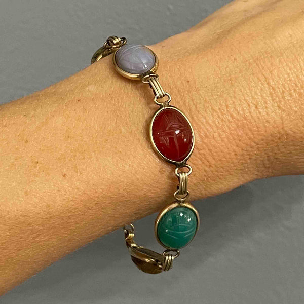 Vintage Egyptian Scarab Beetle Bug Bracelet - Boylerpf