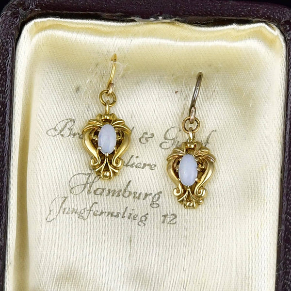 Vintage 9K Gold Opal Dangle Earrings