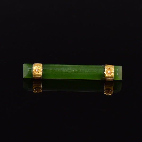 Antique Jade 9K Gold Forget Me Not Bar Brooch