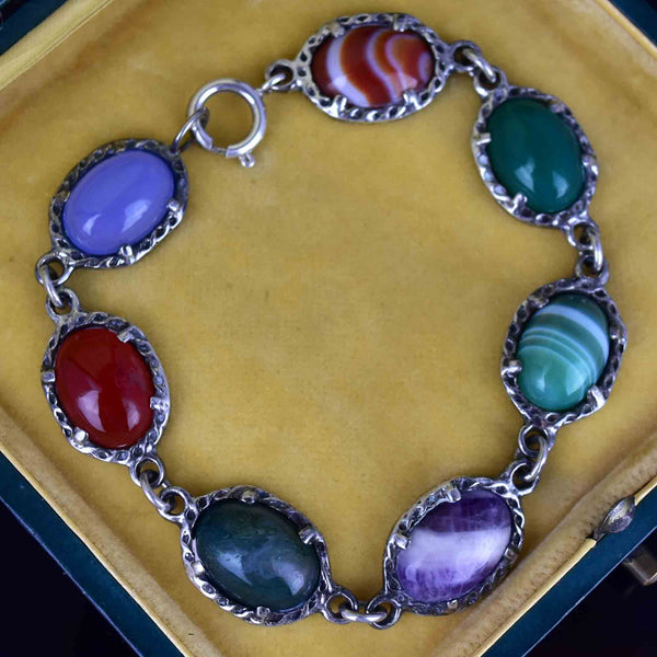 Silver Scottish Banded Agate Amethyst Chalcedony Carnelian Bracelet - Boylerpf