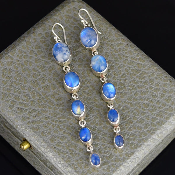 Vintage Sterling Silver Moonstone Chandelier Earrings