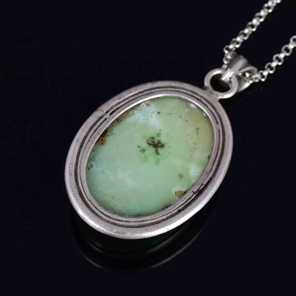 Vintage Large Sterling Silver Turquoise Cabochon Pendant Necklace - Boylerpf