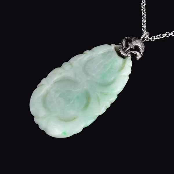 Large Silver Scottish Thistle Carved Jade Pendant - Boylerpf