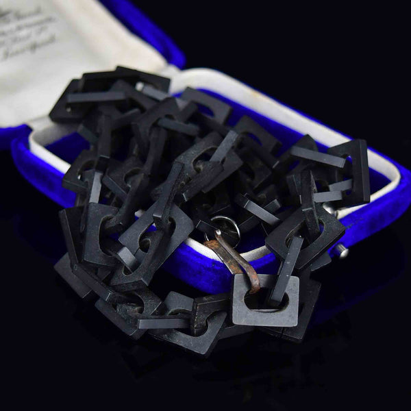 Victorian Long Chain Link Black Vulcanite Necklace - Boylerpf