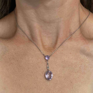 Antique Art Nouveau Silver Seed Pearl Amethyst Drop Necklace - Boylerpf