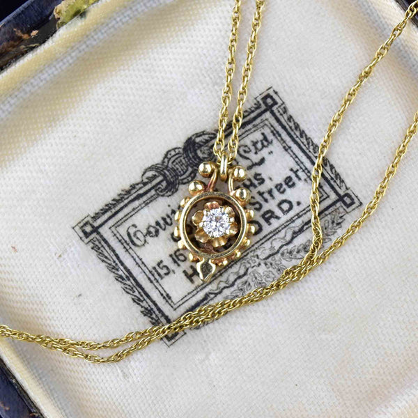 Vintage 14K Gold Buttercup Diamond Pendant Necklace - Boylerpf