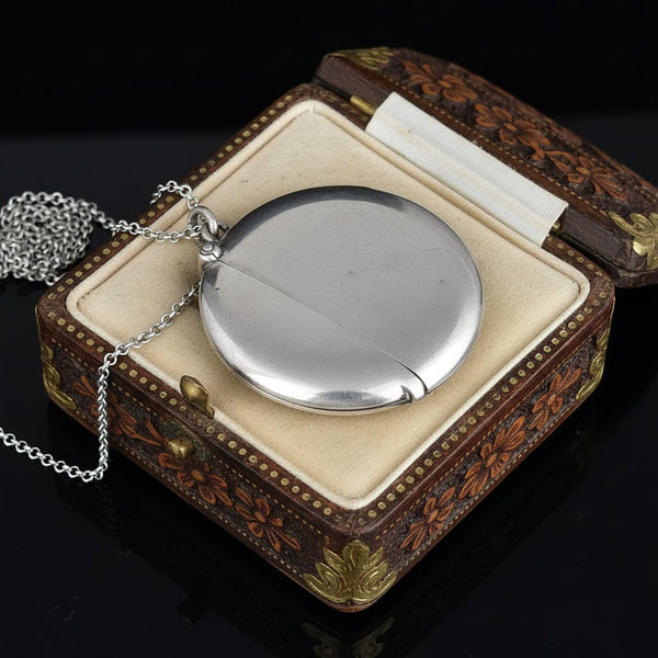 Antique Edwardian Sterling Silver Vesta Locket Pendant Necklace - Boylerpf