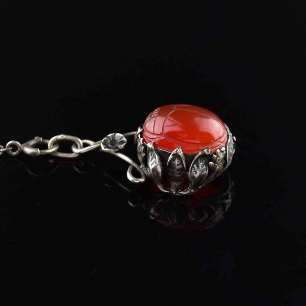 Vintage Art Deco Carnelian Scarab Y Chain Necklace - Boylerpf