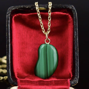 Vintage Gold Malachite Lucky Bean Pendant Necklace - Boylerpf