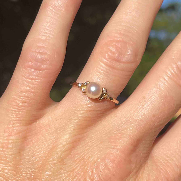 Vintage 14K Gold Diamond Pearl Engagement Ring