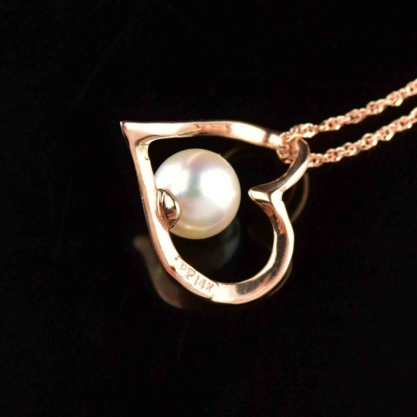 Vintage 14K Rose Gold Heart Na Hoku Pearl Pendant Necklace - Boylerpf