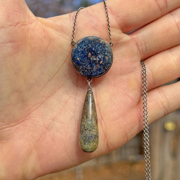 Silver Art Deco Scottish Blue Granite Agate Necklace