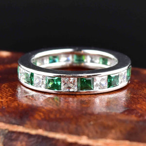 Vintage Silver Emerald Eternity Band Ring - Boylerpf