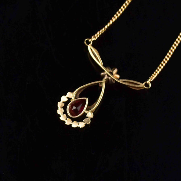 Antique 10K Gold Ruby Lavaliere Pendant Necklace - Boylerpf