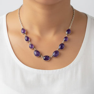 Vintage Sterling Silver Amethyst Cabochon Necklace - Boylerpf