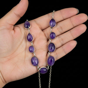 Vintage Sterling Silver Amethyst Cabochon Necklace - Boylerpf
