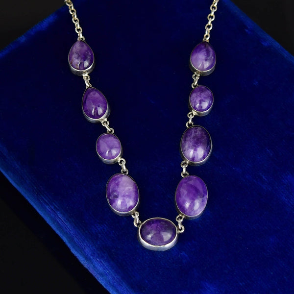 Vintage Sterling Silver Amethyst Cabochon Necklace - Boylerpf