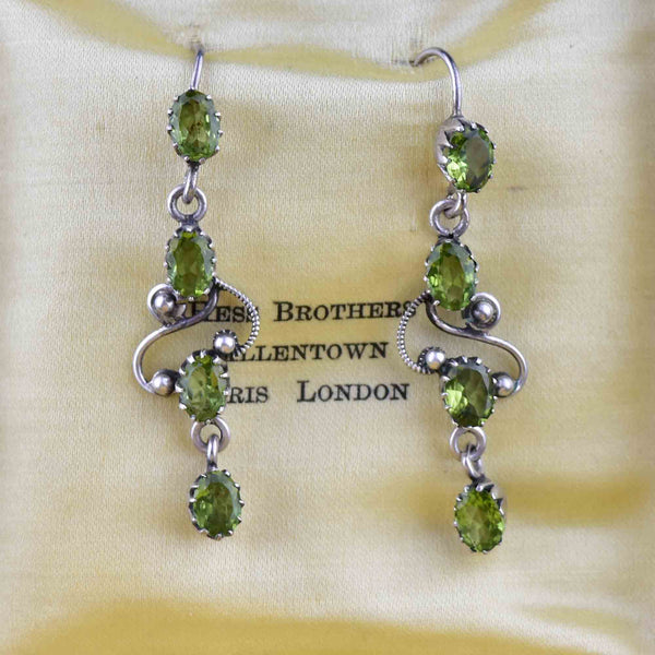Vintage Silver Victorian Style Peridot Earrings - Boylerpf
