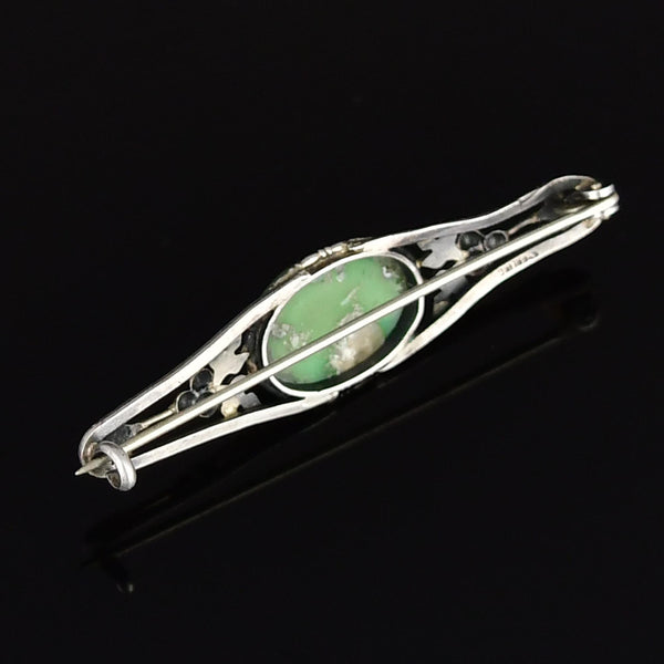 Antique Arts & Crafts Sterling Silver Natural Turquoise Brooch