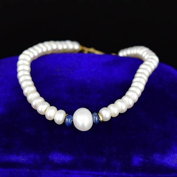 Vintage 14K Gold Blue Sapphire Pearl Bracelet - Boylerpf