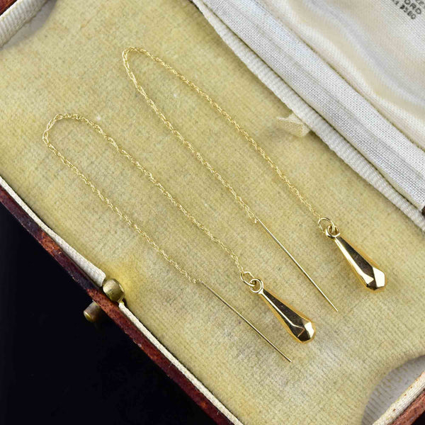 Vintage 14K Gold Teardrop Threader Earrings - Boylerpf