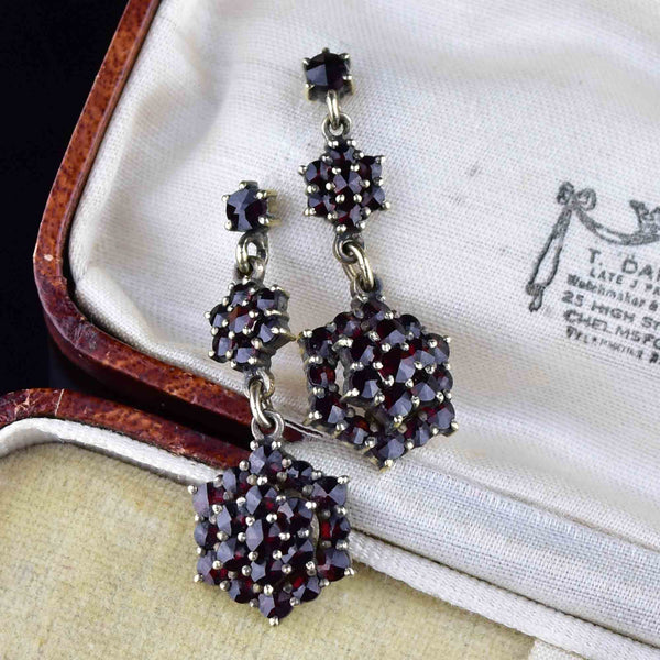 Vintage Garnet Cluster Drop Earrings - Boylerpf