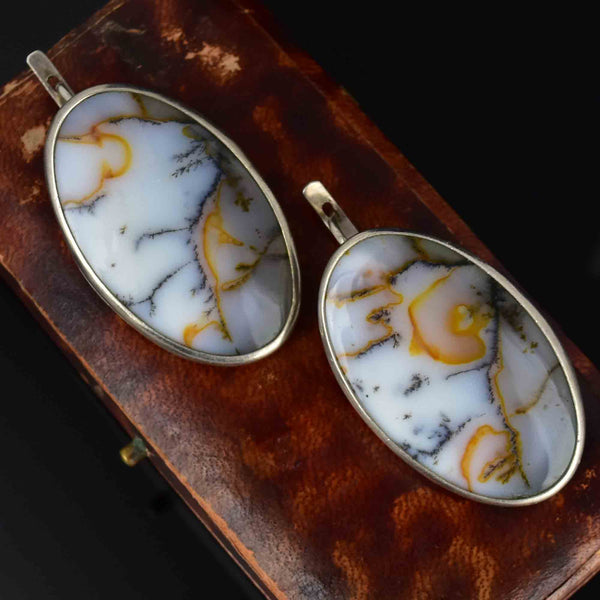 Large Sterling Silver Scottish Dendritic Moss Agate Earrings - Boylerpf