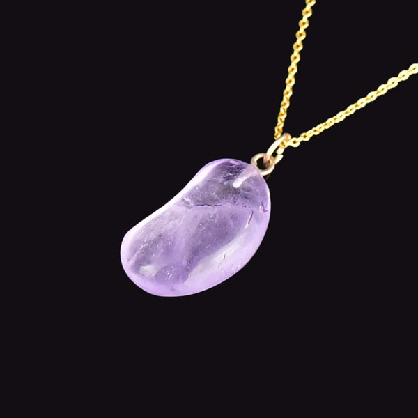 Vintage Gold Amethyst Lucky Bean Charm Pendant Necklace - Boylerpf