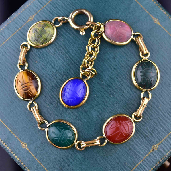 Vintage Egyptian Beetle Bug Scarab Bracelet - Boylerpf